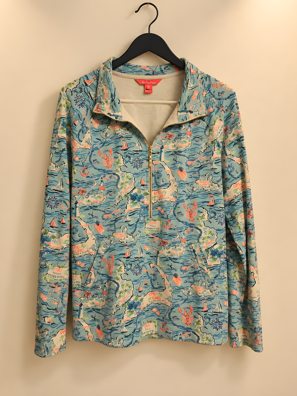 Lilly Pulitzer Blue Nautical Print Half‑Zip Sweater